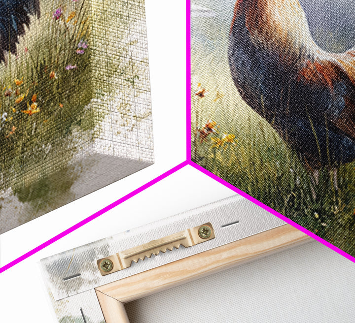 Rooster and Wildflower Country Portrait Canvas Print, Bed and Breakfast Art, Canvas Wall Art, Living Room Decor, BAB-3x2-95