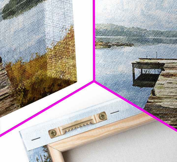 Quiet Lake Dock at Early Morning Canvas Print, Bed and Breakfast Art, Coffee Wall Art, Living Room Decor, Oil Painting, BAB-3x2-98