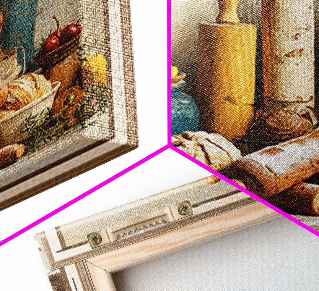 Patisserie Pattern of Rolling Pins and Pastries Framed Canvas Print, Bakery Art, Neutral Decor, Bakery Decor, Patisserie, BAK-1x1-21