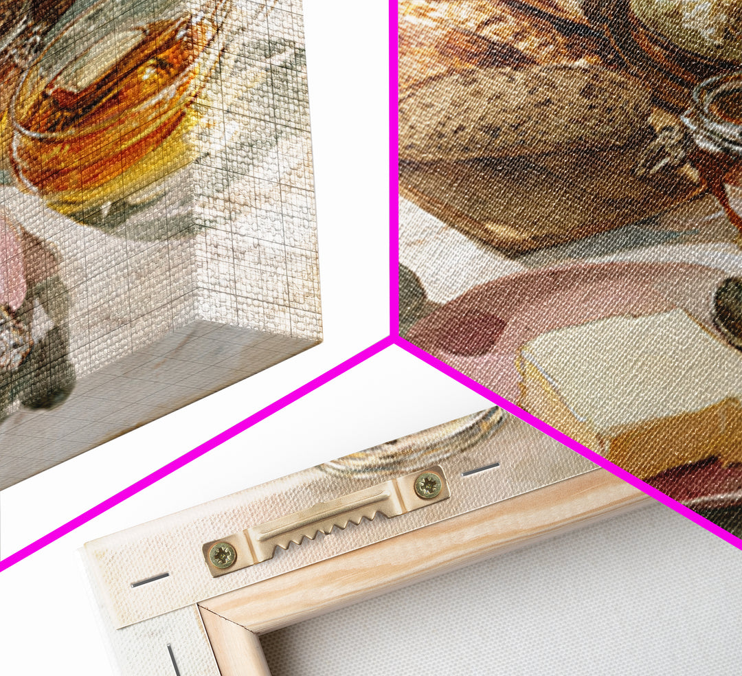 Baguette and Butter Still Life on Marble Framed Canvas Print, Bakery Art, Gallery Decor, Bakery Decor, Fine Art, Patisserie, BAK-1x1-32