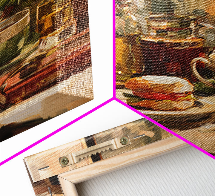 Painterly Eclair and Coffee Still Life Canvas Print, Bakery Art, Printable Art, Bakery Decor, Watercolor Art, Patisserie, BAK-1x1-36