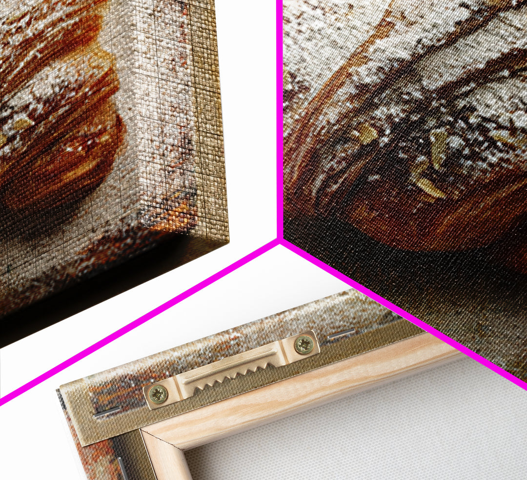 Almond Croissant Closeup Framed Canvas Print, Bakery Art, Kitchen Art Print, Bakery Decor, Fine Art, Patisserie, Modern Decor, BAK-1x1-39