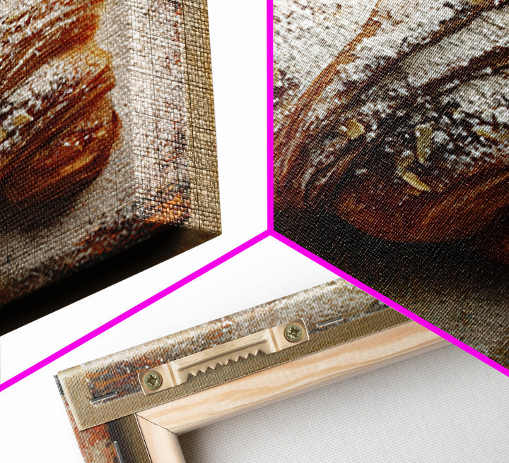 Almond Croissant Closeup Framed Canvas Print, Bakery Art, Kitchen Art Print, Bakery Decor, Fine Art, Patisserie, Modern Decor, BAK-1x1-39
