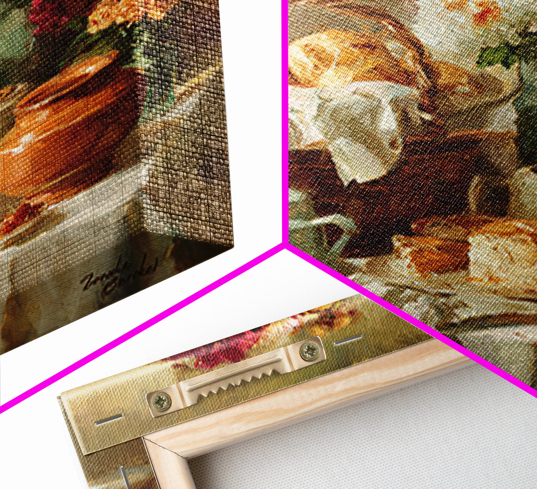 French Market Basket Filled Framed Canvas Print, Bakery Art, French Wall Art, Bakery Decor, Fine Art, Patisserie, Room Decor, BAK-1x1-42