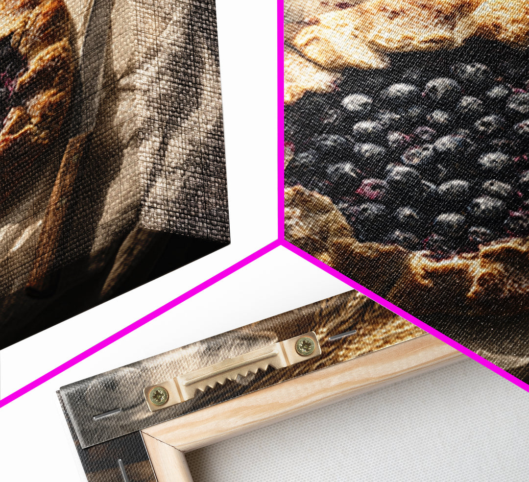 Blueberry Galette with Rustic Farmhouse Texture Framed Canvas Print, Bakery Art, Kitchen Print, Bakery Decor, Patisserie, BAK-1x1-47