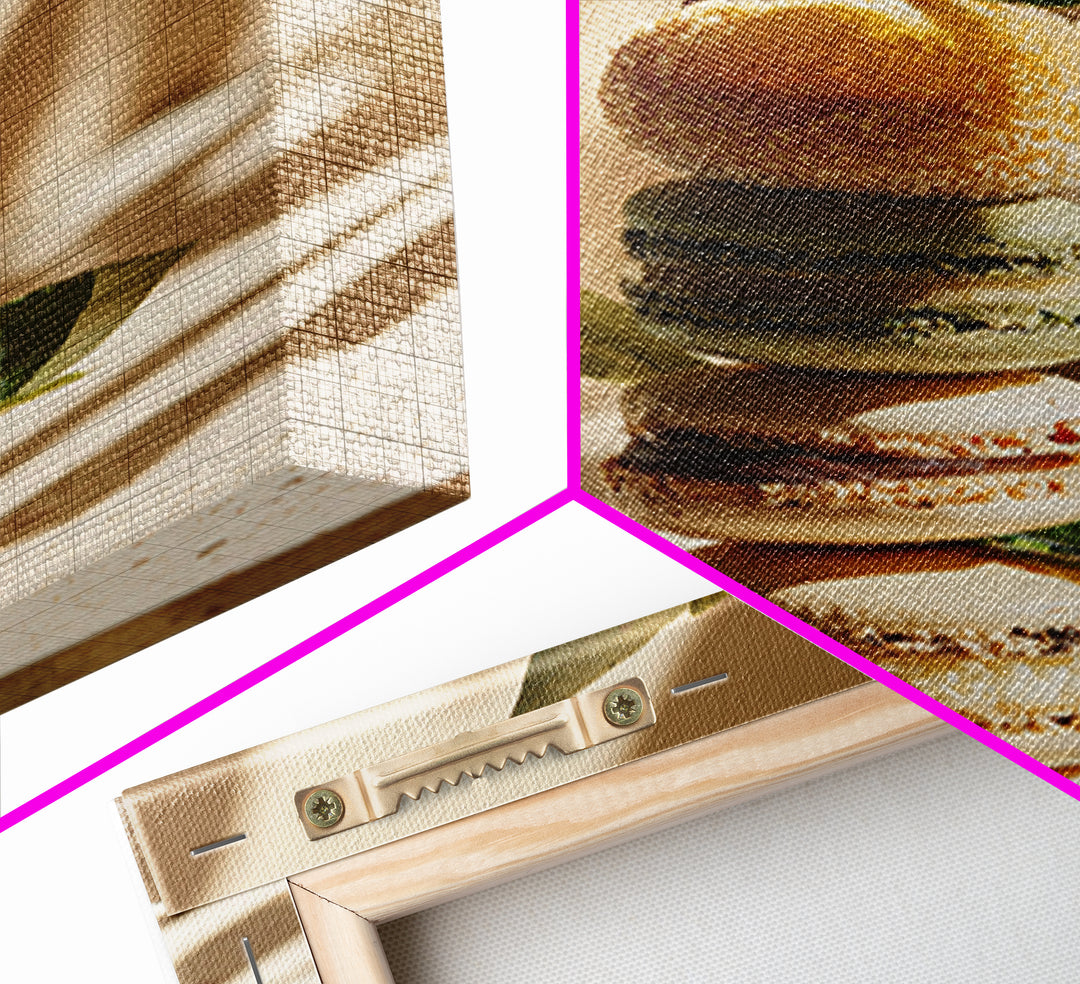Single Perfect Macaron Tower Framed Canvas Print, Bakery Art, Bakery, Bakery Decor, Oil Painting, Patisserie, Minimalist Decor, BAK-1x1-51