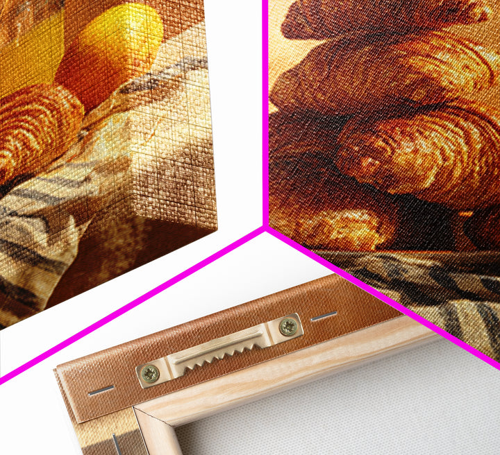 Buttery Croissants Stacked on Striped Linen Canvas Print, Bakery Art, Kitchen Wall Art, Bakery Decor, Fine Art, Patisserie, BAK-1x1-97