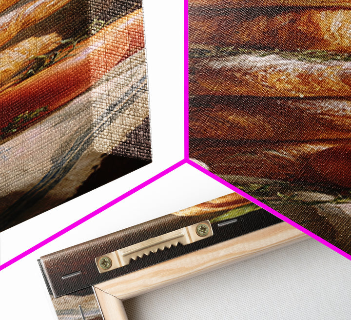 Buttery Croissants Stacked on Striped Linen Canvas Print, Bakery Art, Minimalist Decor, Bakery Decor, Fine Art, Patisserie, BAK-1x3-37
