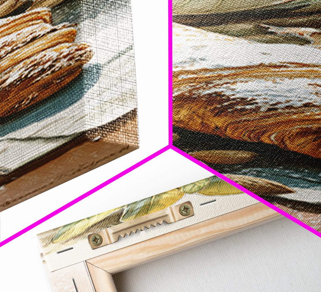Almond Croissant Closeup Canvas Print, Bakery Art, French Wall Art, Bakery Decor, Abstract Art, Patisserie, Room Decor, BAK-1x3-51