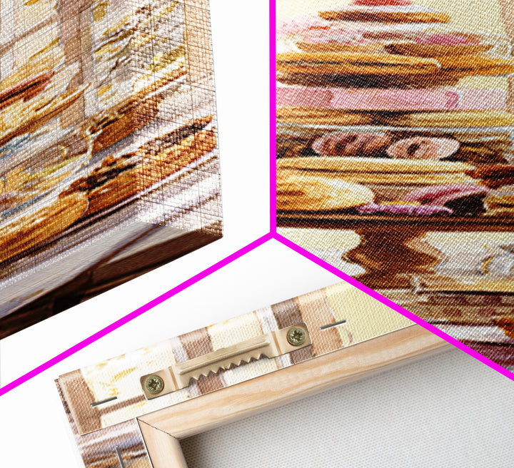 French Patisserie Window Display of Pastel Pastries Canvas Print, Bakery Art, Contemporary Art, Bakery Decor, Patisserie, BAK-1x3-86