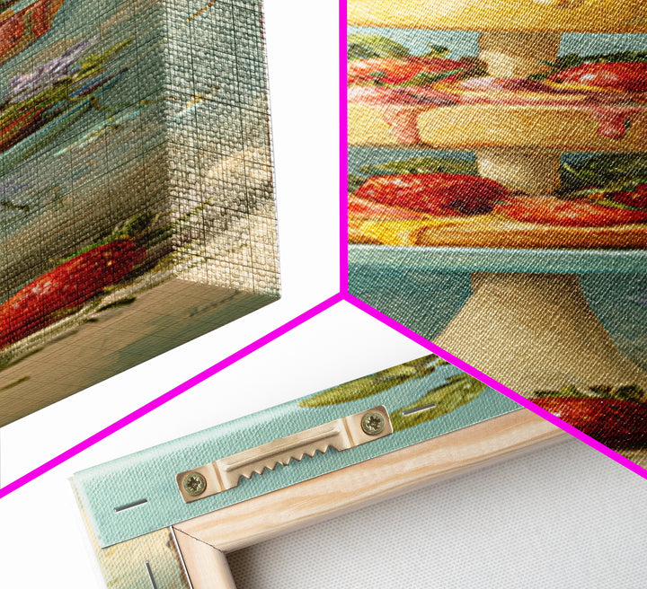 Pastel Cake Stand Canvas Print, Bakery Art, Boho Decor, Bakery Decor, Oil Painting, Patisserie, Kitchen Decor, BAK-1x3-97