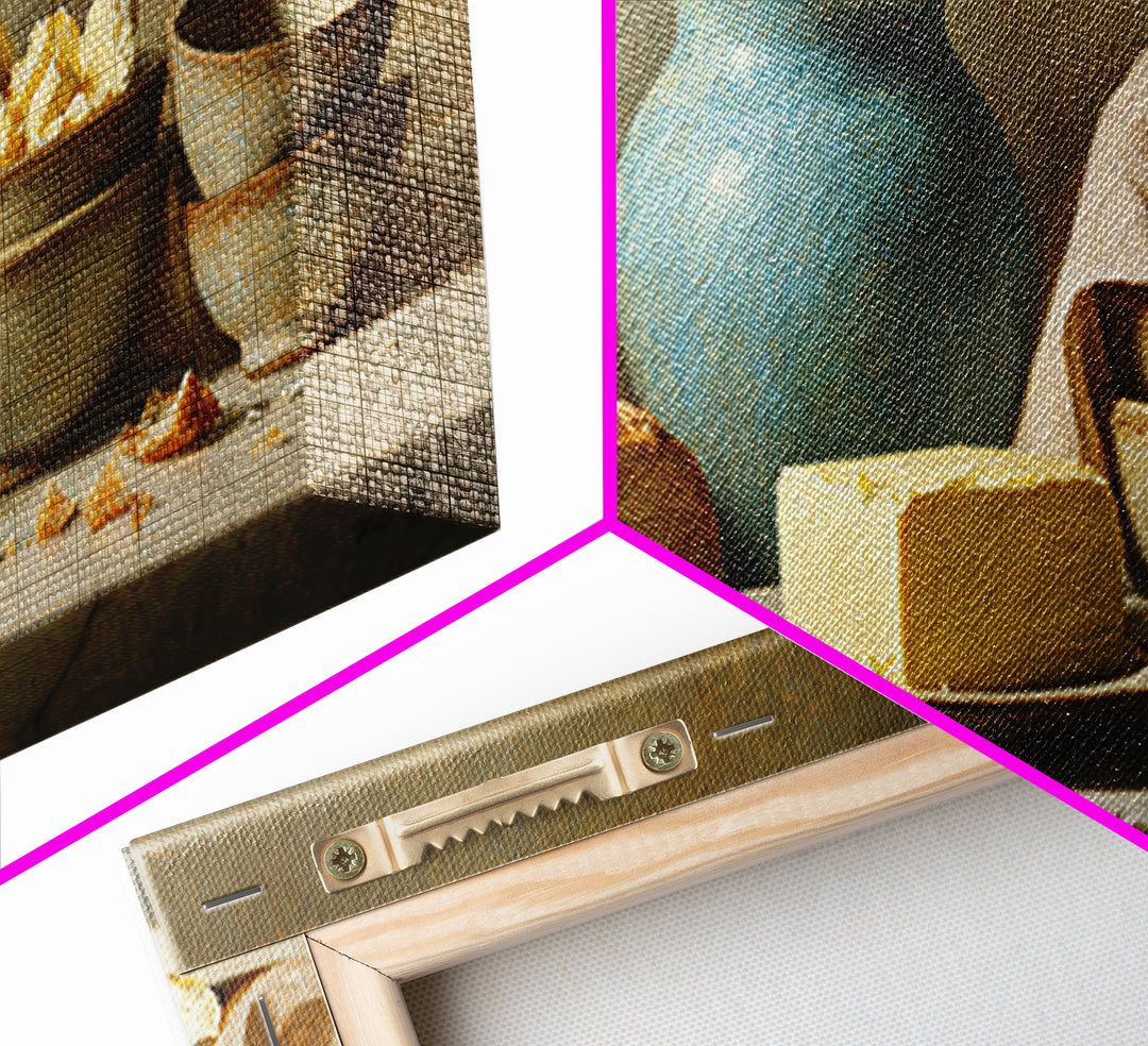 Baguette and Butter Still Life on Marble Framed Canvas Print, Bakery Art, Neutral Wall Art, Bakery Decor, Fine Art, Patisserie, BAK-2x1-100