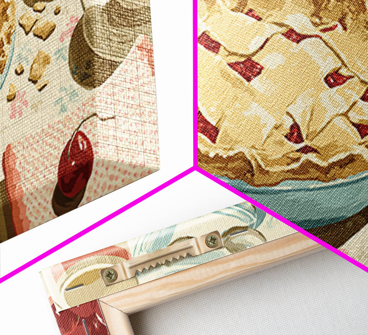 Retro Diner Pie Illustration Framed Canvas Print, Bakery Art, Room Decor, Bakery Decor, Fine Art, Patisserie, Digital Print, BAK-2x1-12