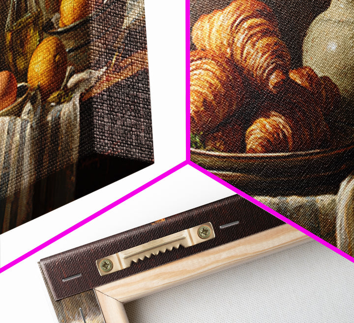 Buttery Croissants Stacked on Striped Linen Canvas Print, Bakery Art, Kitchen Wall Art, Bakery Decor, Fine Art, Patisserie, BAK-2x1-21