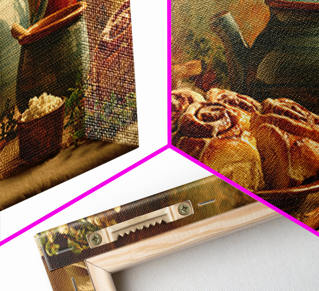 Cinnamon Rolls in a Warm Country Kitchen Canvas Print, Bakery Art, Watercolor Painting, Bakery Decor, Fine Art, Patisserie, BAK-2x1-31