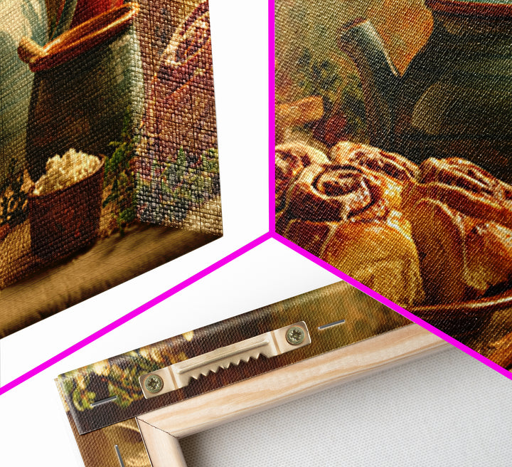 Cinnamon Rolls in a Warm Country Kitchen Canvas Print, Bakery Art, Watercolor Painting, Bakery Decor, Fine Art, Patisserie, BAK-2x1-31