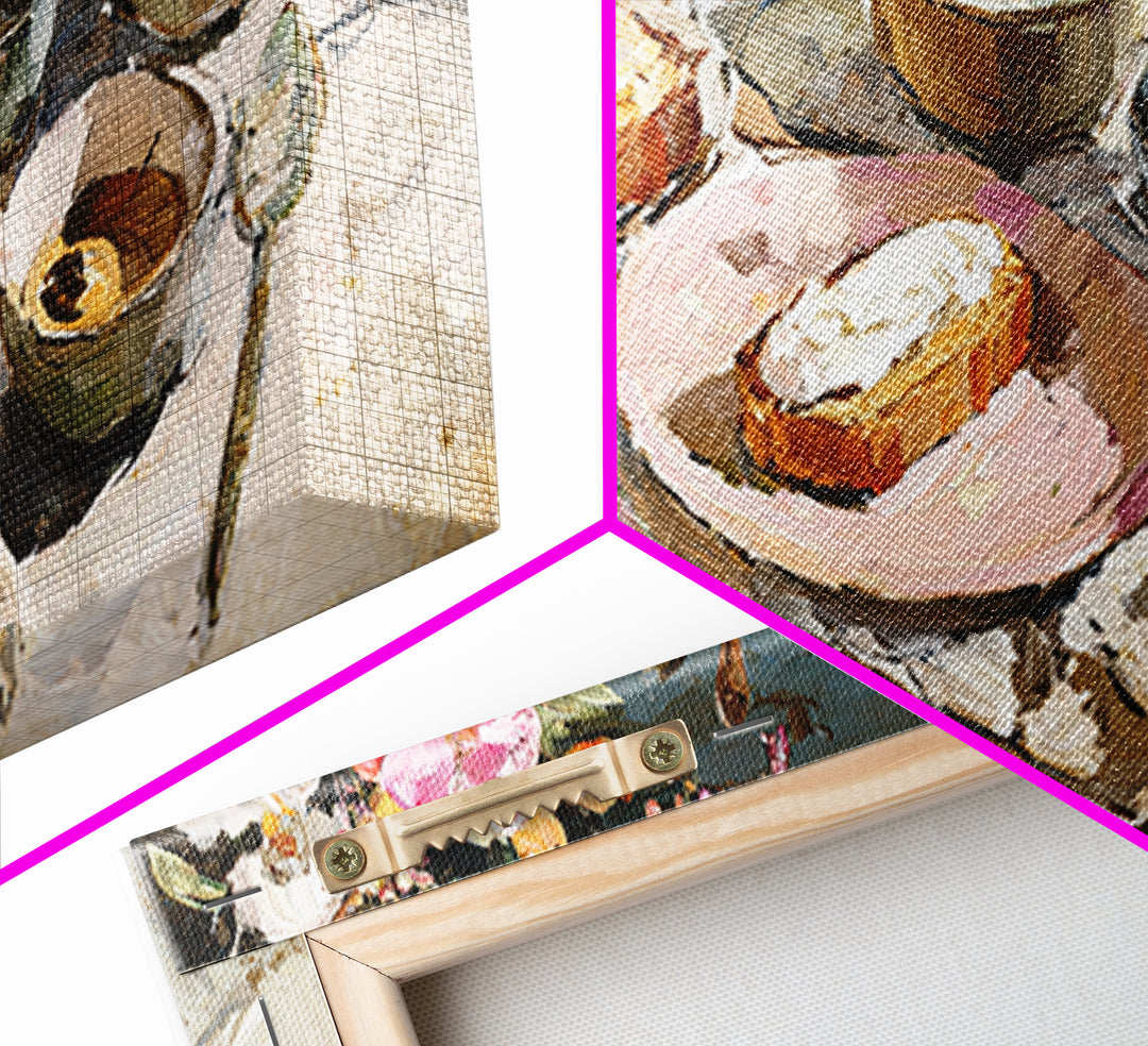 Painterly Eclair and Coffee Still Life Canvas Print, Bakery Art, Wall Art, Bakery Decor, Oil Painting, Patisserie, BAK-2x1-32