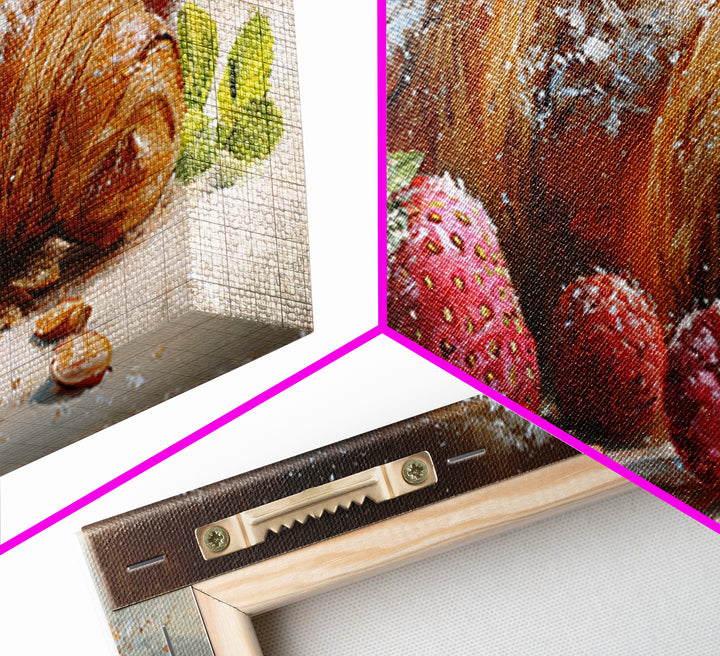 Almond Croissant Closeup Framed Canvas Print, Bakery Art, Wall Art, Bakery Decor, Oil Painting, Patisserie, Kitchen Wall Decor, BAK-2x1-35