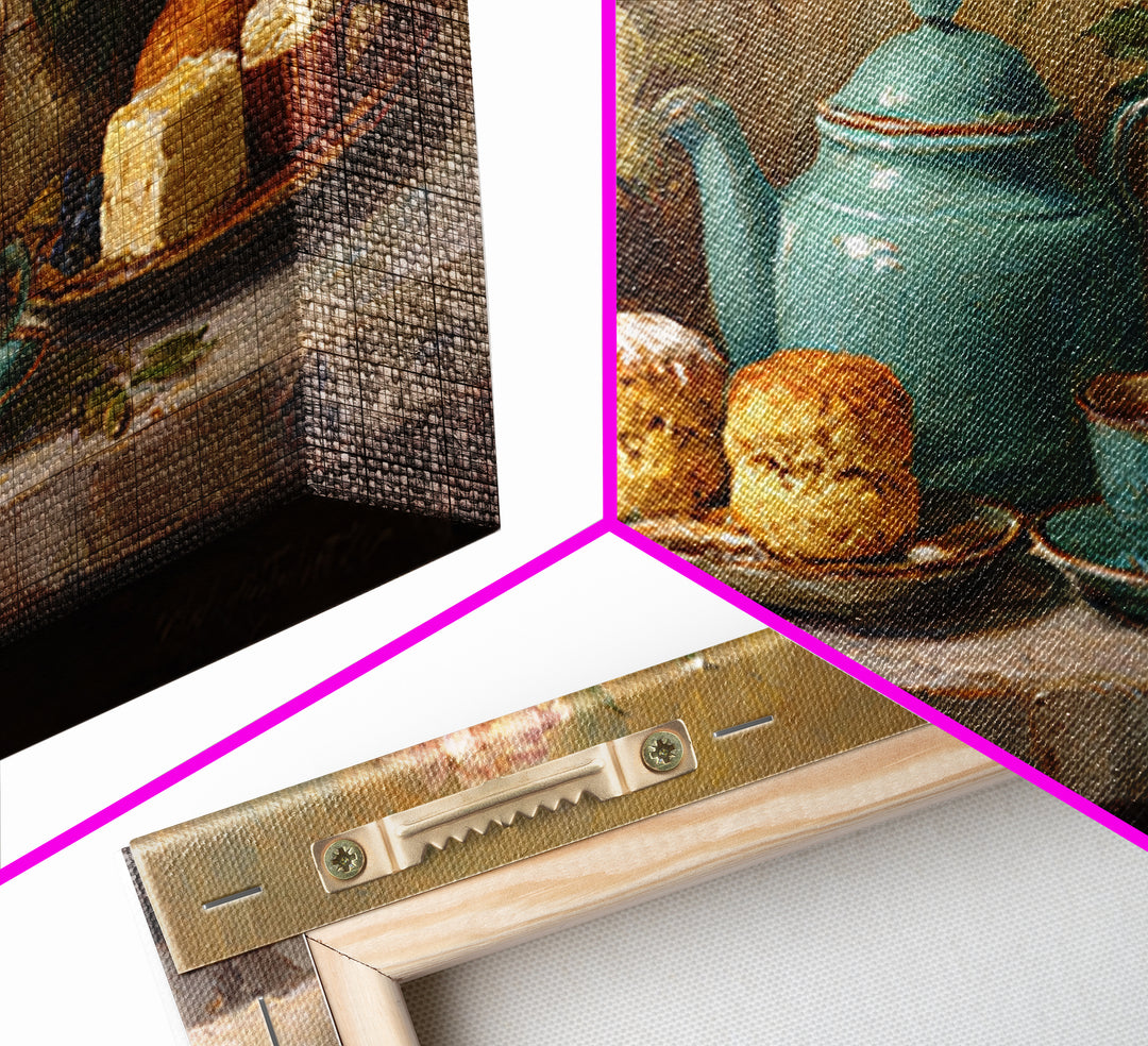 Tea and Scone Arrangement Framed Canvas Print, Bakery Art, Wall Decor, Bakery Decor, Fine Art, Patisserie, Kitchen Prints, BAK-2x1-40