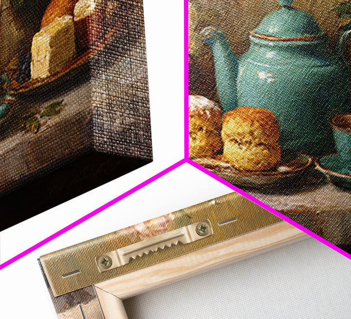 Tea and Scone Arrangement Framed Canvas Print, Bakery Art, Wall Decor, Bakery Decor, Fine Art, Patisserie, Kitchen Prints, BAK-2x1-40