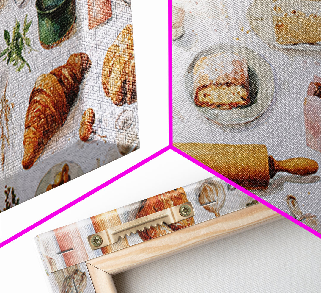 Patisserie Pattern of Rolling Pins and Pastries Canvas Print, Bakery Art, Kitchen Decor, Bakery Decor, Fine Art, Patisserie, BAK-2x1-41