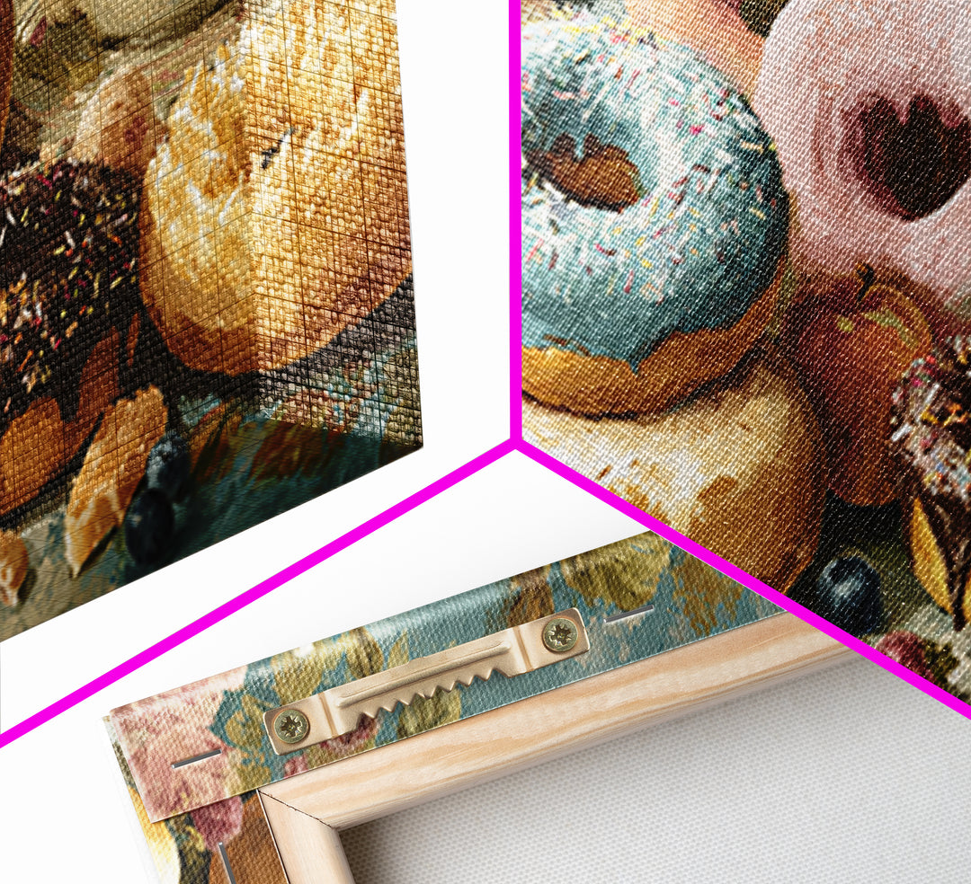 Whimsical Donut Assortment Canvas Print, Bakery Art, Kitchen Prints, Bakery Decor, Oil Painting, Patisserie, Fine Art, BAK-2x1-53