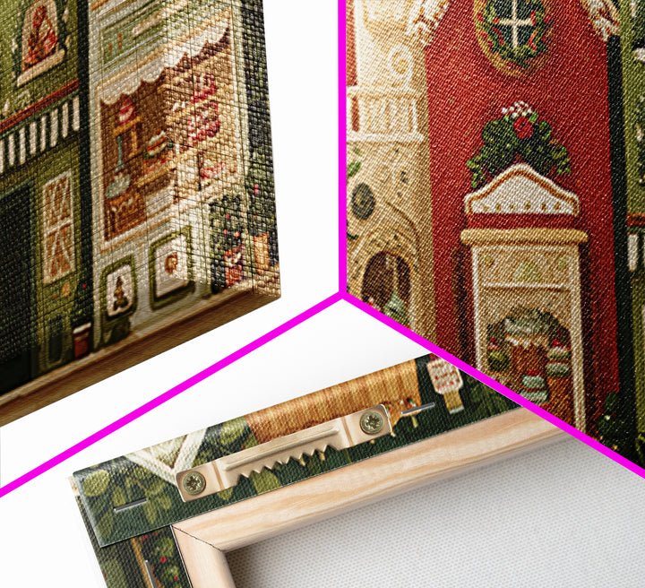 Gingerbread Houses in Charming Folk Art Style Canvas Print, Bakery Art, Printable Wall Art, Bakery Decor, Fine Art, Patisserie, BAK-2x1-58