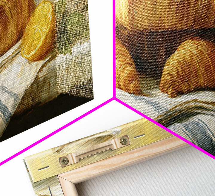 Buttery Croissants Stacked on Striped Linen Canvas Print, Bakery Art, Colorful Wall Art, Bakery Decor, Abstract Art, Patisserie, BAK-2x1-69