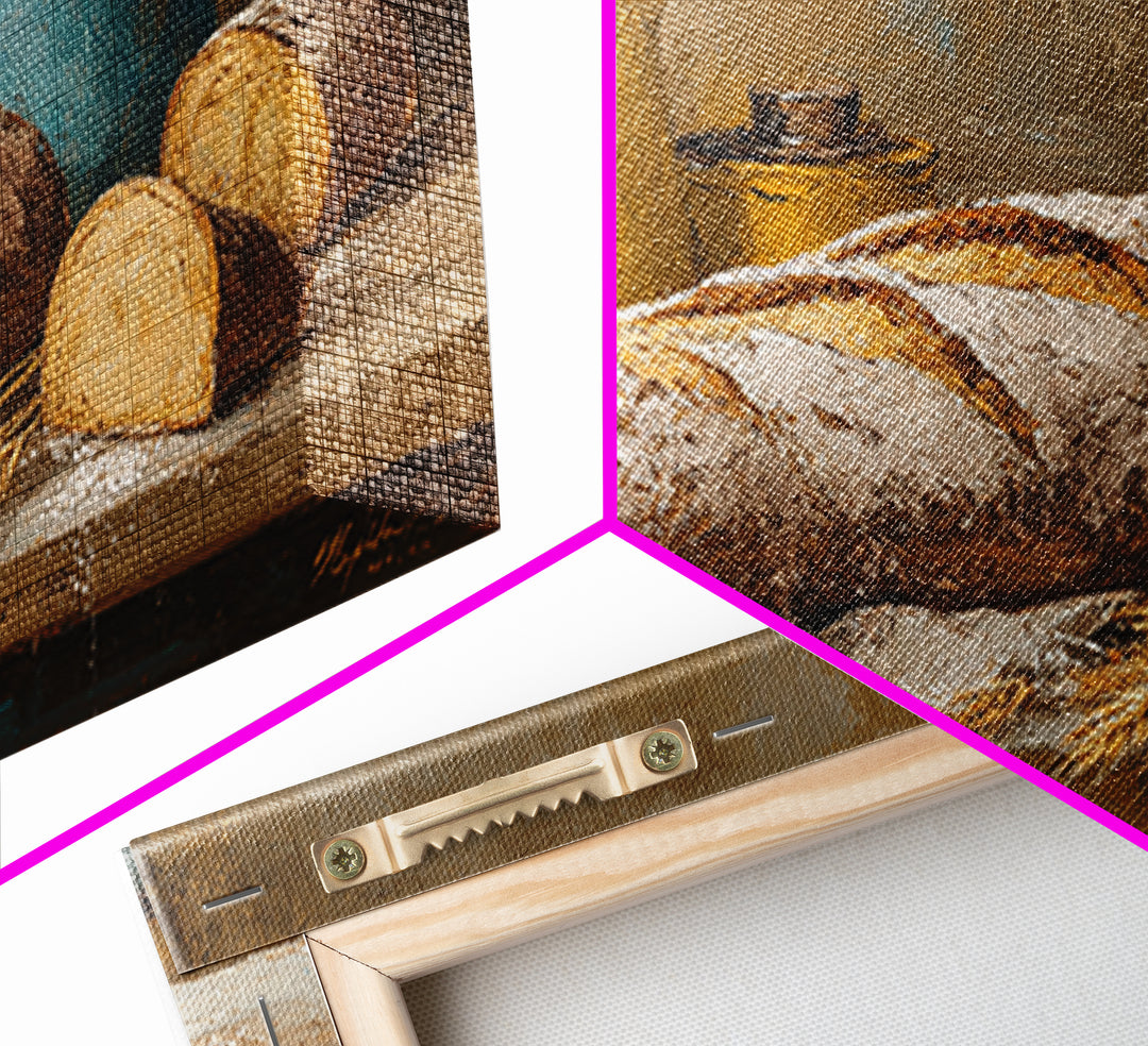 Rustic Loaf of Bread Framed Canvas Print, Bakery Art, Kitchen Art, Bakery Decor, Fine Art, Patisserie, Neutral Wall Art, BAK-2x1-72