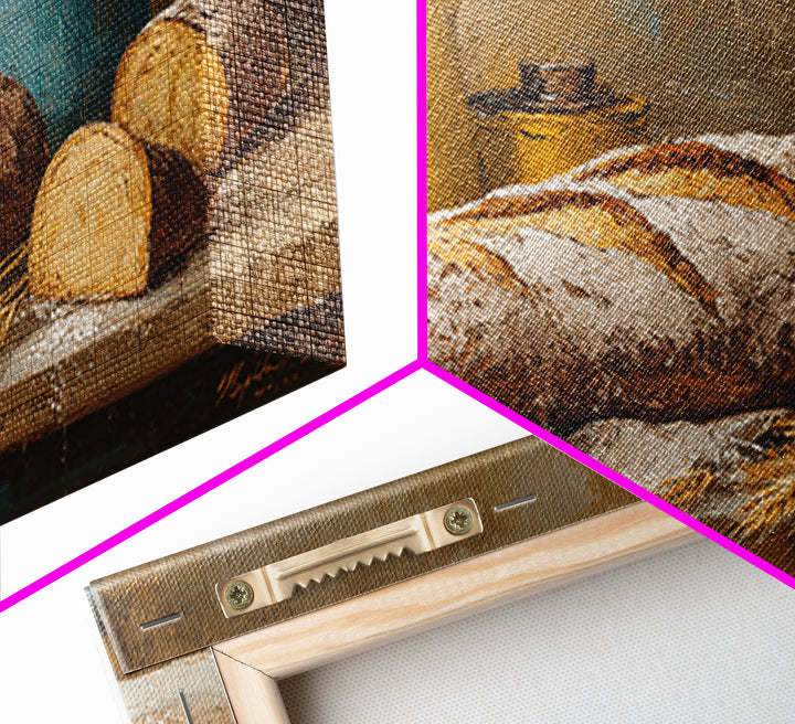 Rustic Loaf of Bread Framed Canvas Print, Bakery Art, Kitchen Art, Bakery Decor, Fine Art, Patisserie, Neutral Wall Art, BAK-2x1-72