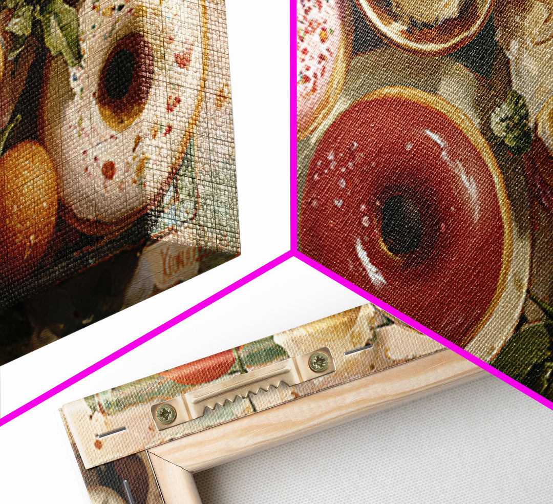 Whimsical Donut Assortment Canvas Print, Bakery Art, Kitchen Prints, Bakery Decor, Oil Painting, Patisserie, Fine Art, BAK-2x1-77
