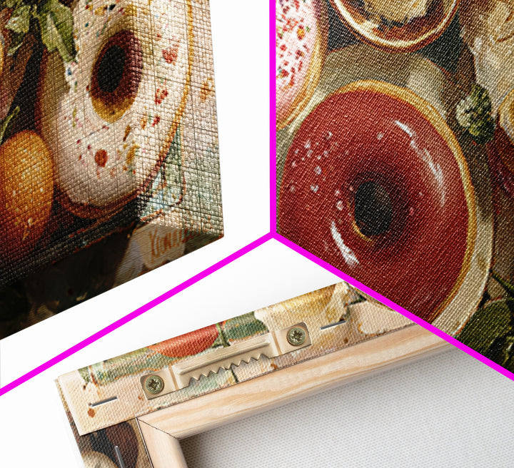 Whimsical Donut Assortment Canvas Print, Bakery Art, Kitchen Prints, Bakery Decor, Oil Painting, Patisserie, Fine Art, BAK-2x1-77