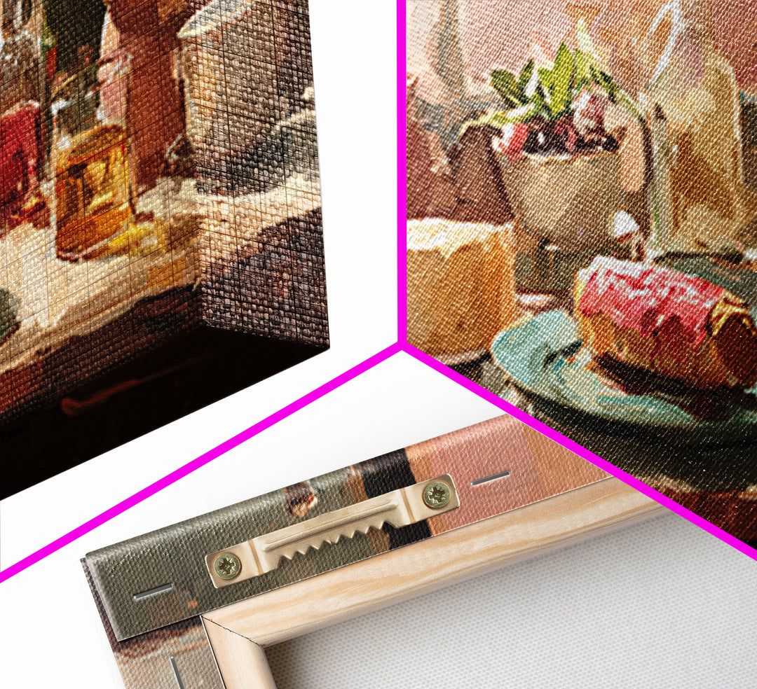 Painterly Eclair and Coffee Still Life Framed Canvas Print, Bakery Art, Coffee Wall Art, Bakery Decor, Fine Art, Patisserie, BAK-2x1-80