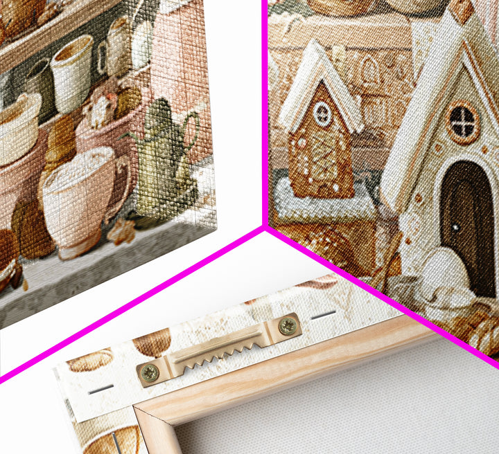 Gingerbread Houses in Charming Folk Art Style Canvas Print, Bakery Art, Printable Wall Art, Bakery Decor, Fine Art, Patisserie, BAK-2x1-82