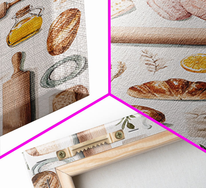 Patisserie Pattern of Rolling Pins and Pastries Canvas Print, Bakery Art, Printable Art, Bakery Decor, Watercolor Art, BAK-2x3-29