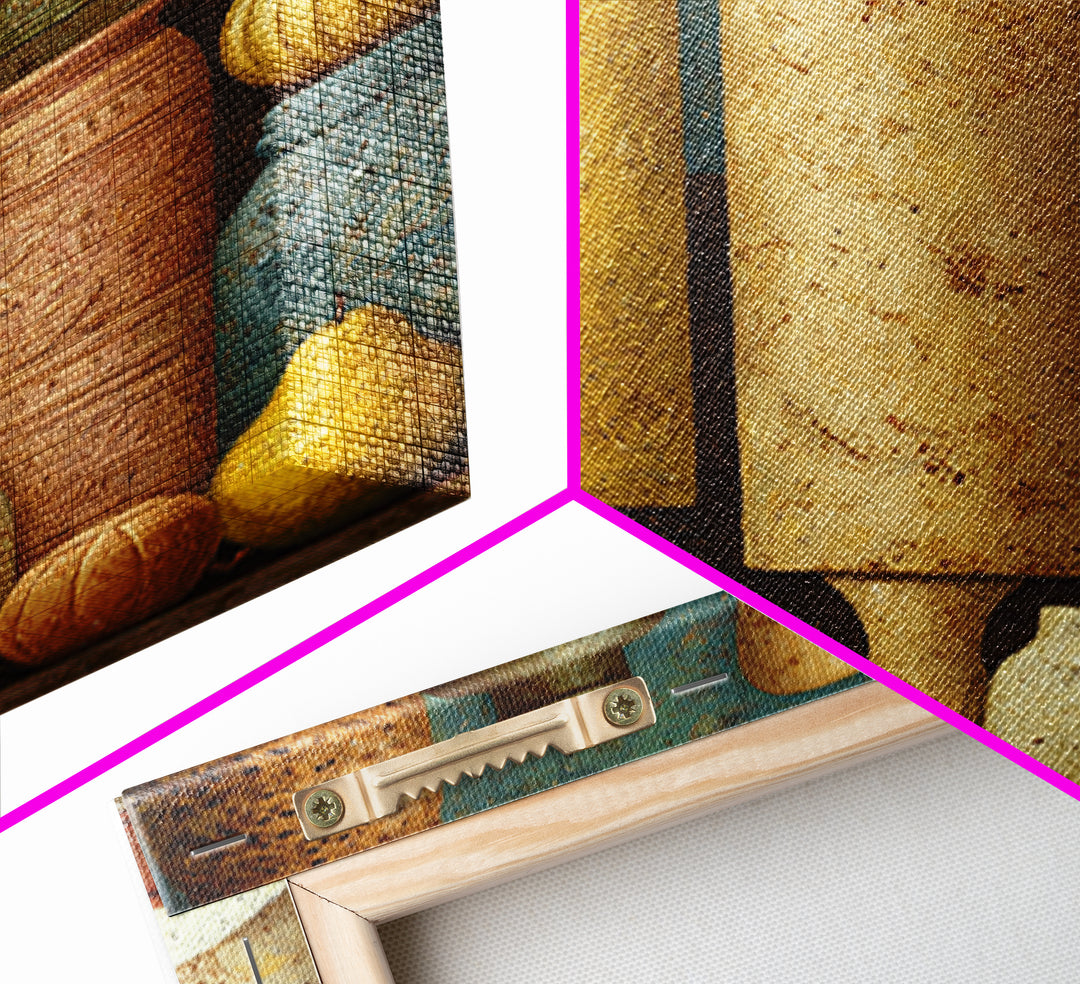 Patisserie Pattern of Rolling Pins and Pastries Framed Canvas Print, Bakery Art, Kitchen Prints, Bakery Decor, Oil Painting, BAK-2x3-53