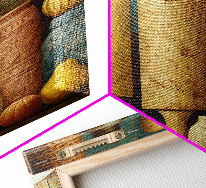 Patisserie Pattern of Rolling Pins and Pastries Framed Canvas Print, Bakery Art, Kitchen Prints, Bakery Decor, Oil Painting, BAK-2x3-53