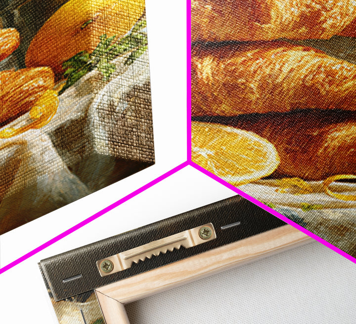 Buttery Croissants Stacked on Striped Linen Canvas Print, Bakery Art, Watercolor Print, Bakery Decor, Fine Art, Patisserie, BAK-2x3-57