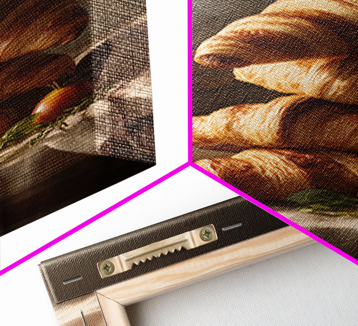 Buttery Croissants Stacked on Striped Linen Canvas Print, Bakery Art, Watercolor Print, Bakery Decor, Fine Art, Patisserie, BAK-2x3-81