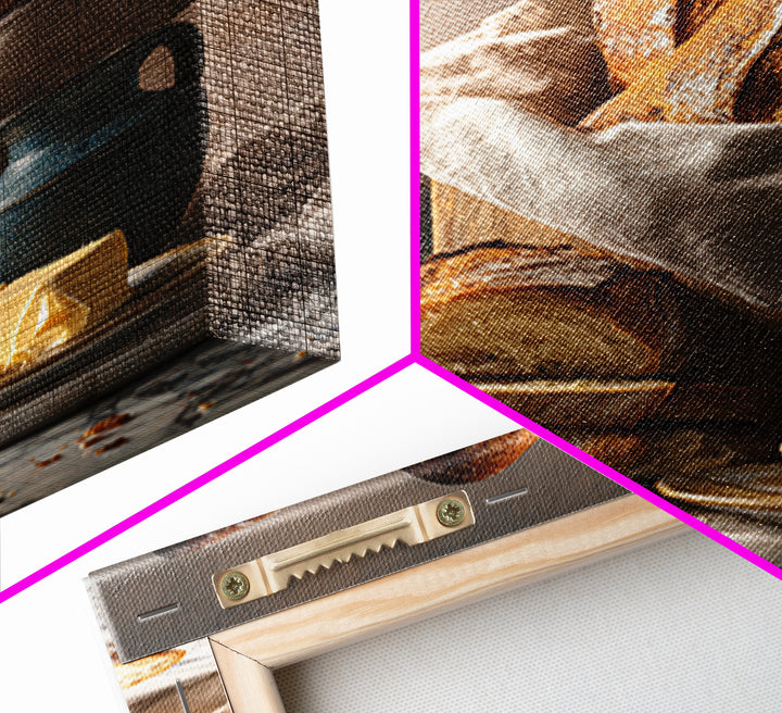 Baguette and Butter Still Life on Marble Framed Canvas Print, Bakery Art, Kitchen Print, Bakery Decor, Fine Art, Patisserie, BAK-2x3-88