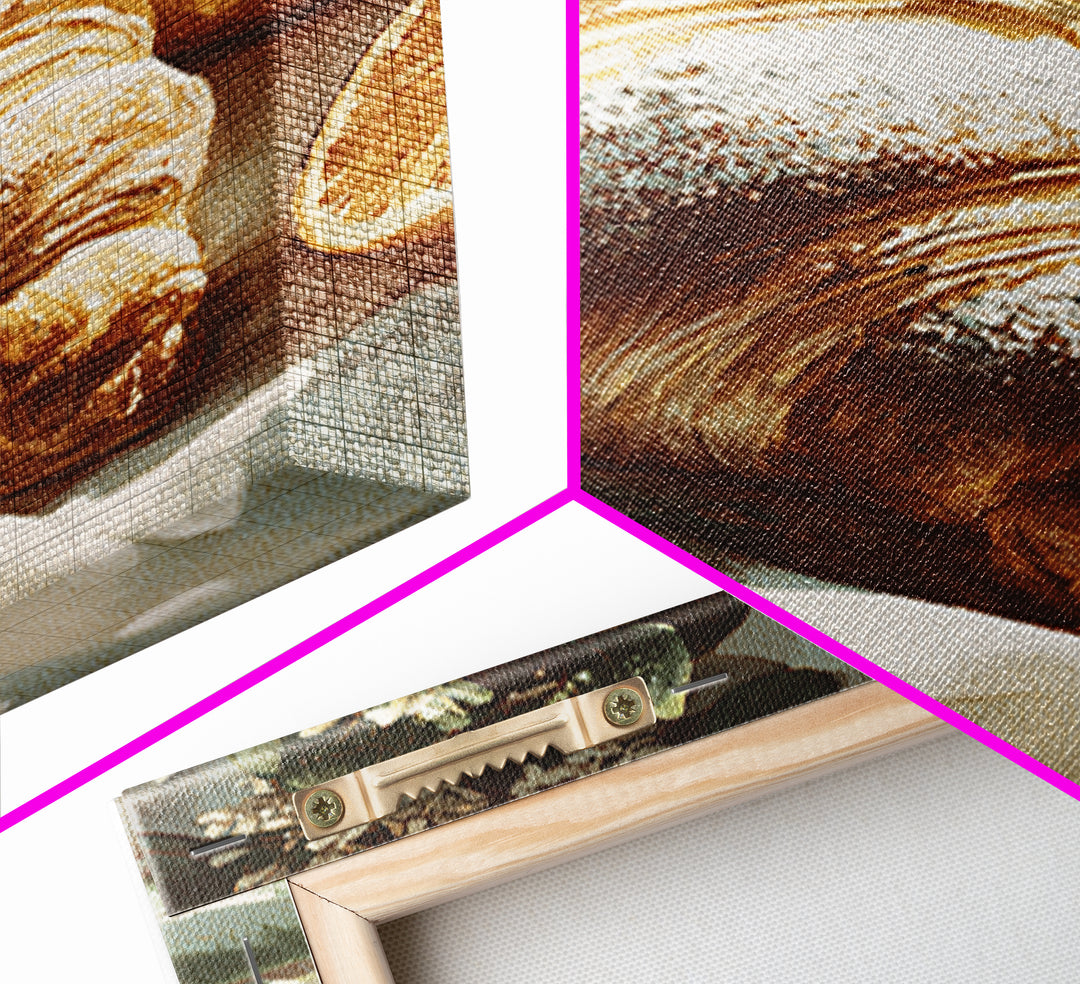 Almond Croissant Closeup Canvas Print, Bakery Art, Bakery, Bakery Decor, Oil Painting, Patisserie, Minimalist Decor, BAK-2x3-95