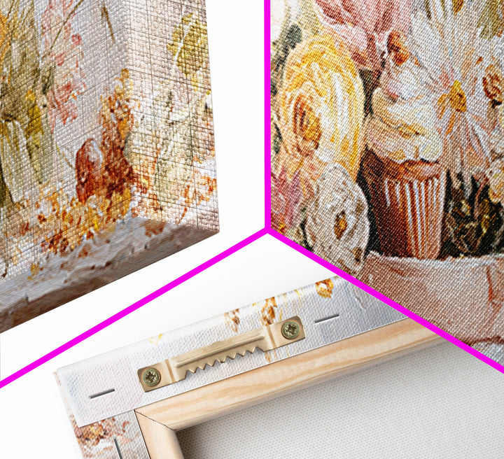 Cupcake Bouquet Painted Framed Canvas Print, Bakery Art, Room Decor, Bakery Decor, Fine Art, Patisserie, Digital Print, BAK-3x1-23