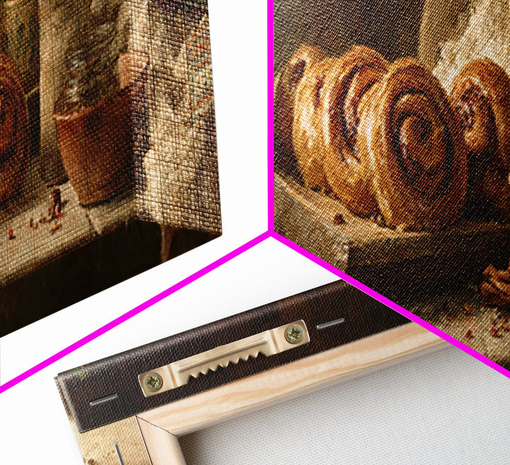 Cinnamon Rolls in a Warm Country Kitchen Framed Canvas Print, Bakery Art, Textured Painting, Bakery Decor, Fine Art, Patisserie, BAK-3x1-27