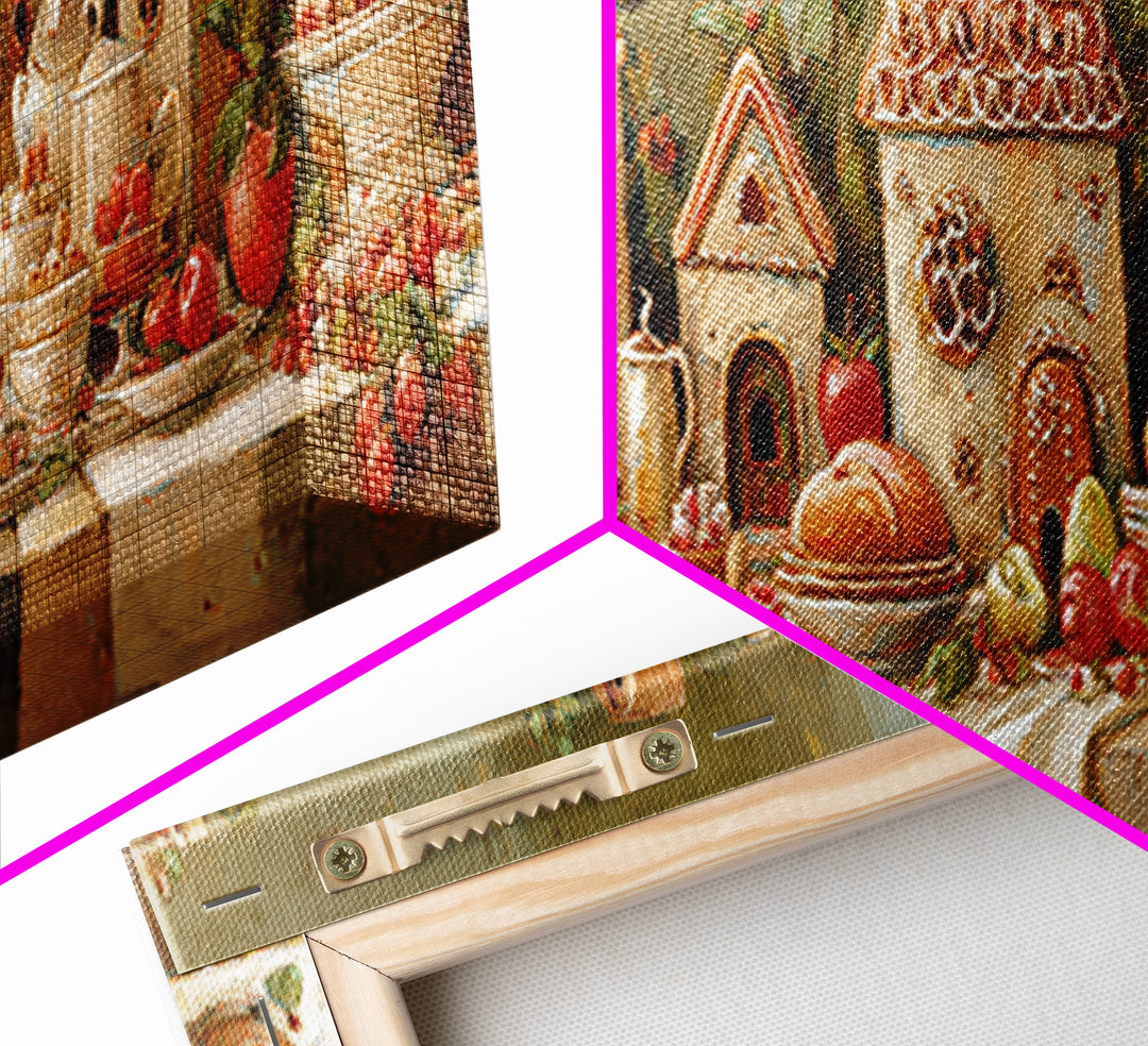 Gingerbread Houses in Charming Folk Art Style Canvas Print, Bakery Art, Printable Wall Art, Bakery Decor, Fine Art, Patisserie, BAK-3x1-30