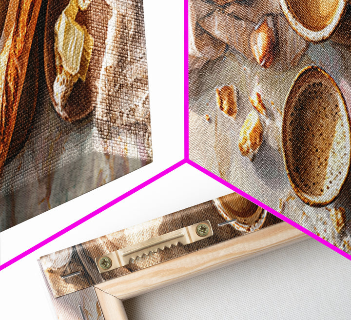 Baguette and Butter Still Life on Marble Canvas Print, Bakery Art, Textured Painting, Bakery Decor, Fine Art, Patisserie, BAK-3x1-48