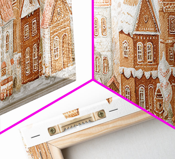 Gingerbread Houses in Charming Folk Art Style Canvas Print, Bakery Art, Kids Art, Bakery Decor, Fine Art, Patisserie, BAK-3x1-54