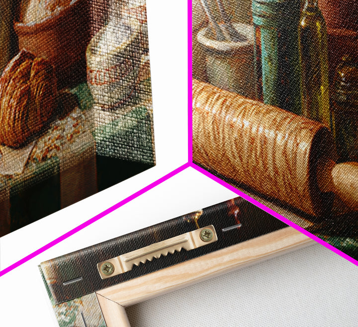 Patisserie Pattern of Rolling Pins and Pastries Canvas Print, Bakery Art, Bakery, Bakery Decor, Oil Painting, Patisserie, BAK-3x1-61