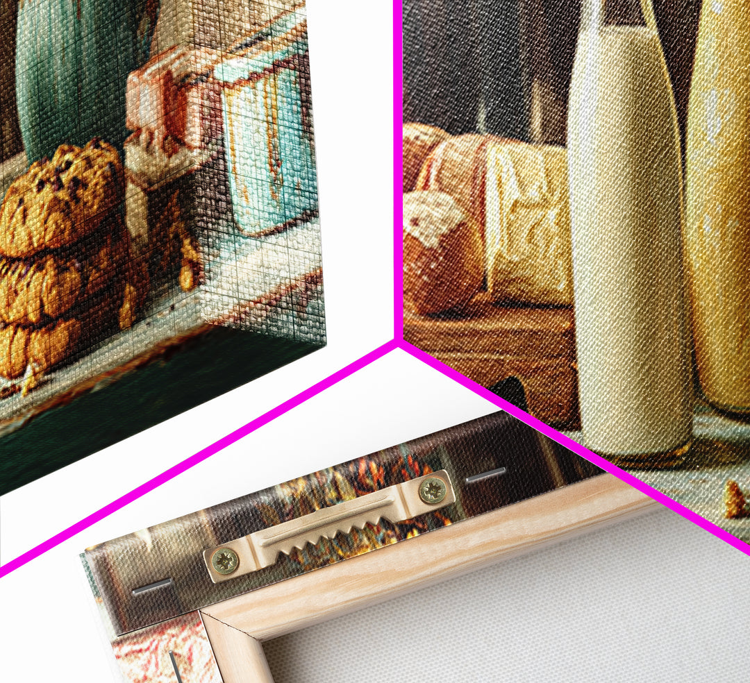 Milk Bottle and Cookies Nostalgic Still Life Canvas Print, Bakery Art, Boho Decor, Bakery Decor, Oil Painting, Patisserie, BAK-3x1-62
