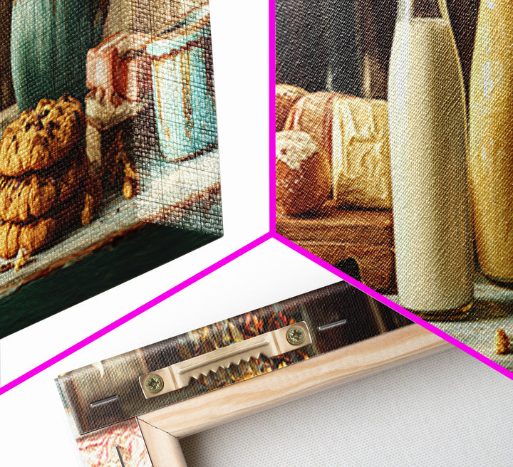 Milk Bottle and Cookies Nostalgic Still Life Canvas Print, Bakery Art, Boho Decor, Bakery Decor, Oil Painting, Patisserie, BAK-3x1-62