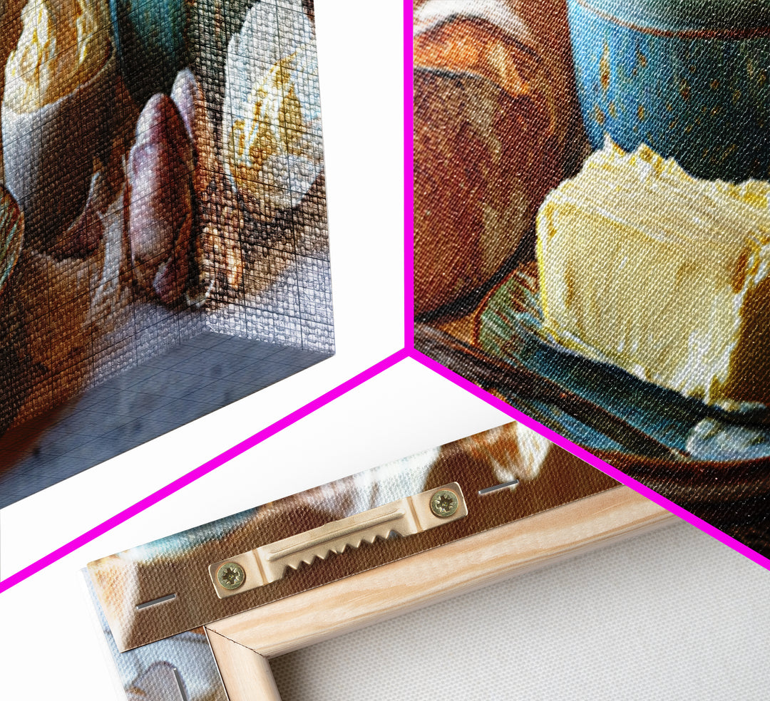Baguette and Butter Still Life on Marble Framed Canvas Print, Bakery Art, Wall Decor, Bakery Decor, Fine Art, Patisserie, BAK-3x1-72